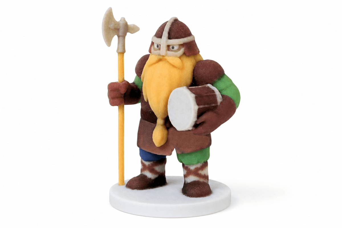 Hand-painted figurine of a dwarf warrior with axe and drum