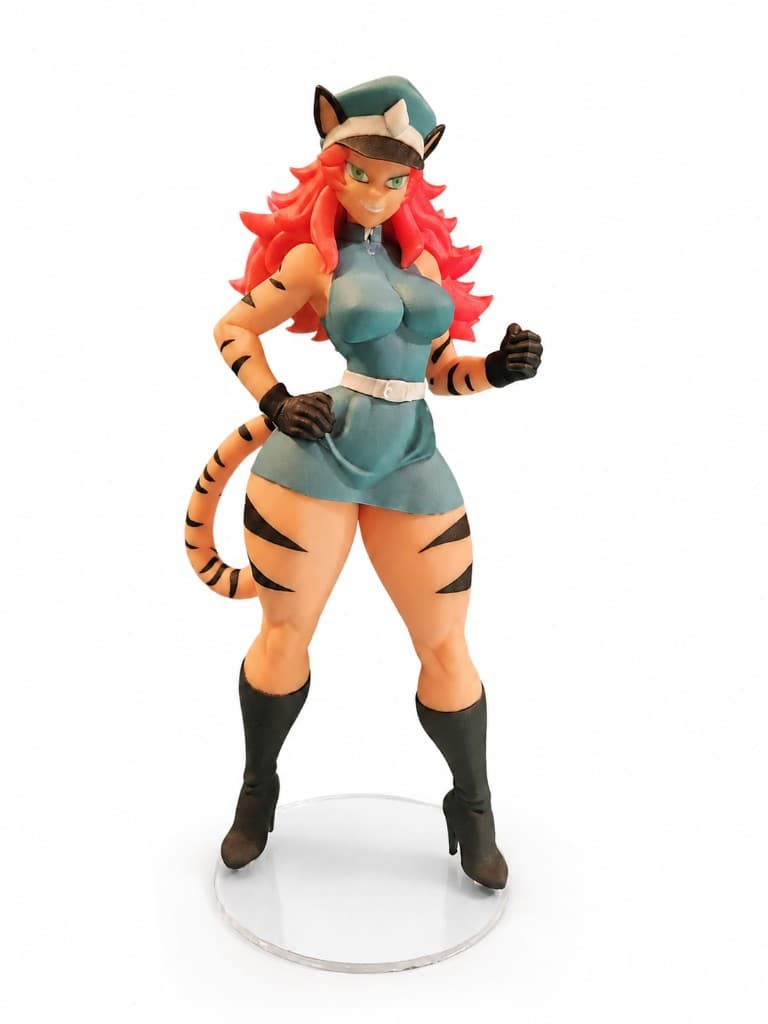 Hand-painted figurine of a tiger-girl soldier character